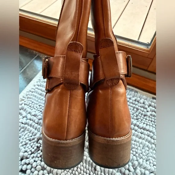 10022 shoes,Saks Fifth Ave, made in Italy, Moto style tan leather boots, EUC 39 - Picture 15 of 15
